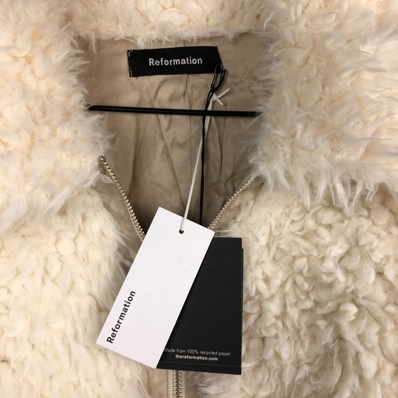 Reformation Freddie Faux Fur Jacket Cream Coat L - Picture 4 of 8